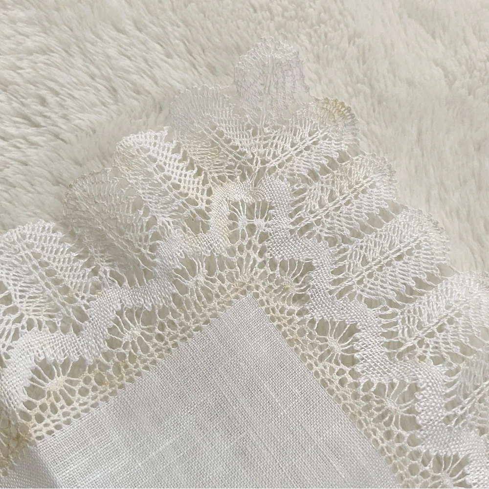 Vintage Bruges Belgium Bobbin Lace Handkerchief Rococo Boxed Linen Bridal Hankie